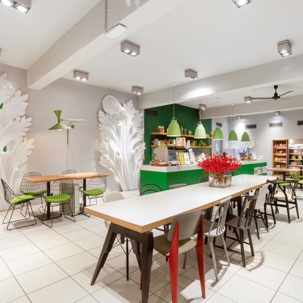 Café area at Store Street, Base Offices, Bloomsbury