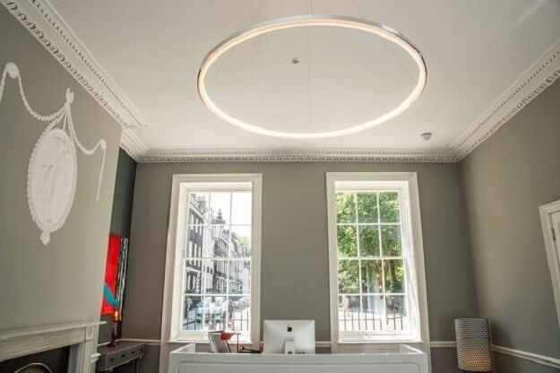 The reception at Bedford Square, The Boutique Workplace Company in Bloomsbury