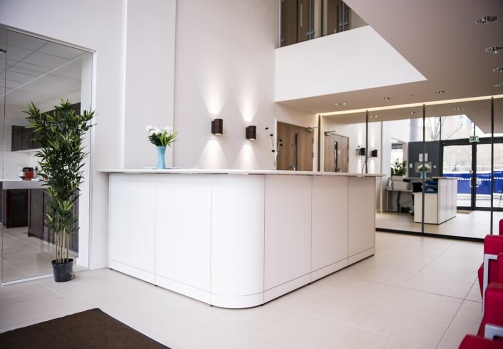 The reception at Indescon Square, CEC Group Ltd in Canary Wharf