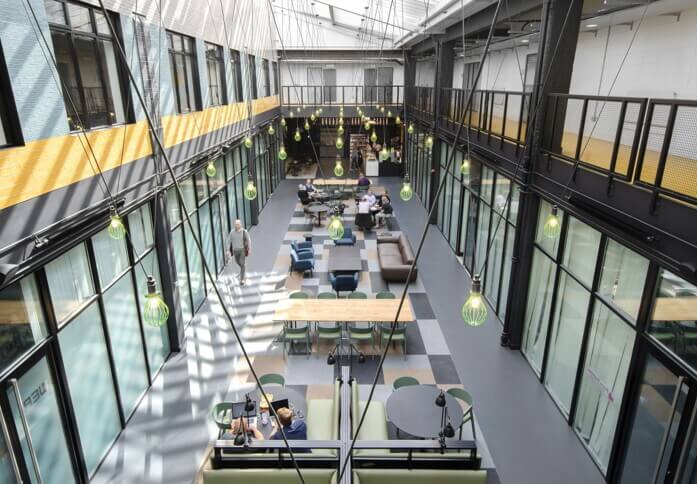 Atrium area at Power Road, Workspace Group Plc, in Chiswick