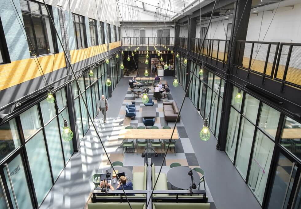 Atrium area at Power Road, Workspace Group Plc, in Chiswick