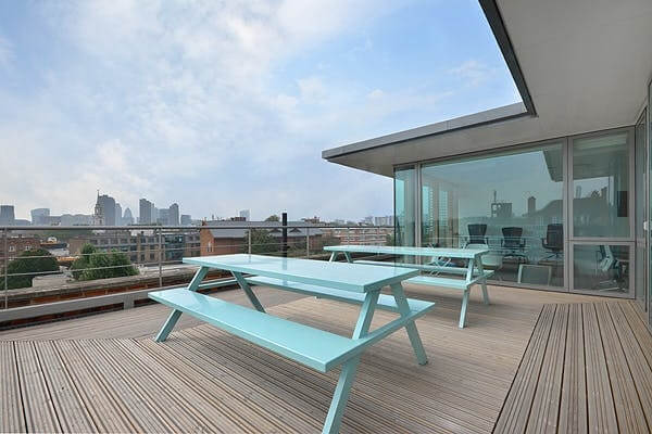 The roof terrace at Pine Street, Workspace Group Plc in Clerkenwell