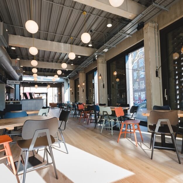 The breakout space at Creekside, Workspace Group Plc in Deptford