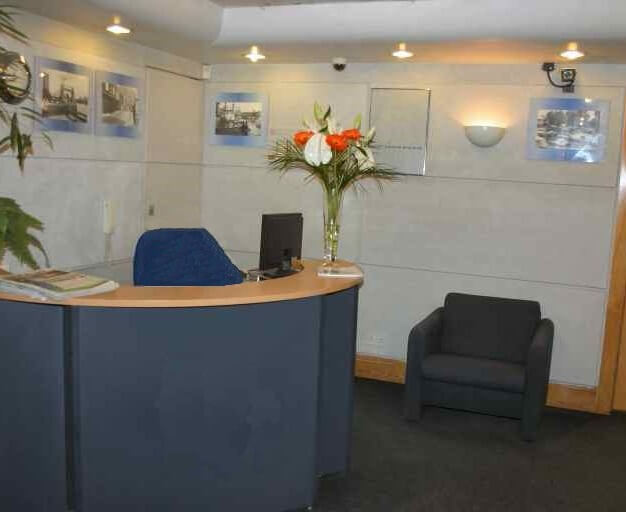 Reception area at Tiller Road, Hastingwood securities in Docklands