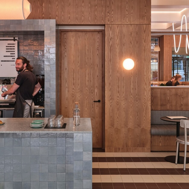 Café area at Euston Road, FORA, Euston