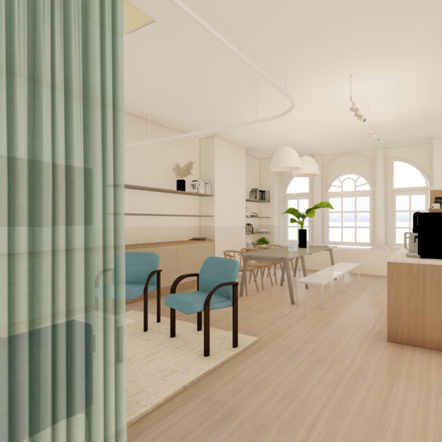 A breakout area in Great Portland Street, Hermit Offices Limited (Frameworks), Fitzrovia