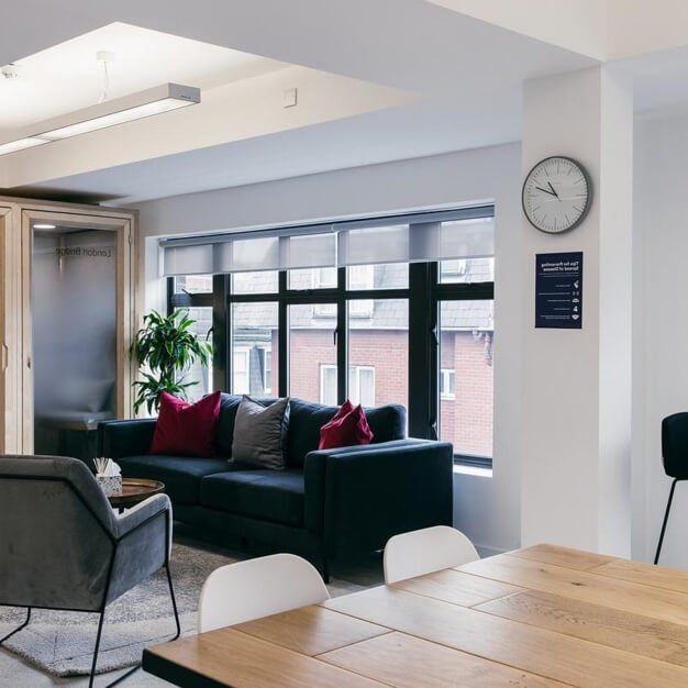 Breakout area at Charlotte Street, Knotel in Fitzrovia