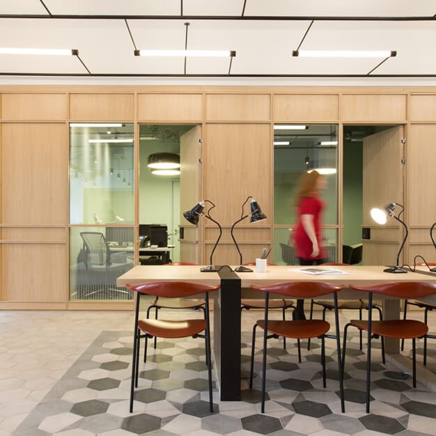 The communal space at Great Portland Street, FORA in Great Portland St