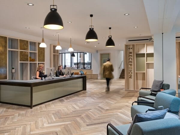Reception area at Wimpole Street, FORA in Marylebone