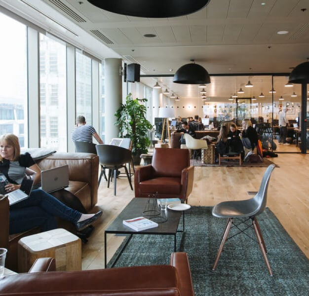 Breakout area at Fore Street Avenue, WeWork in Moorgate