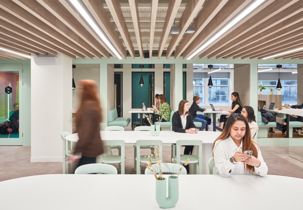A breakout area at Oxford Street, Huckletree in London