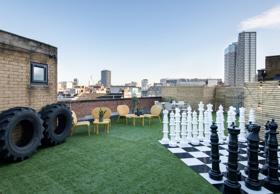 Roof terrace in Bethnal Green Road, Canvas Offices, Shoreditch