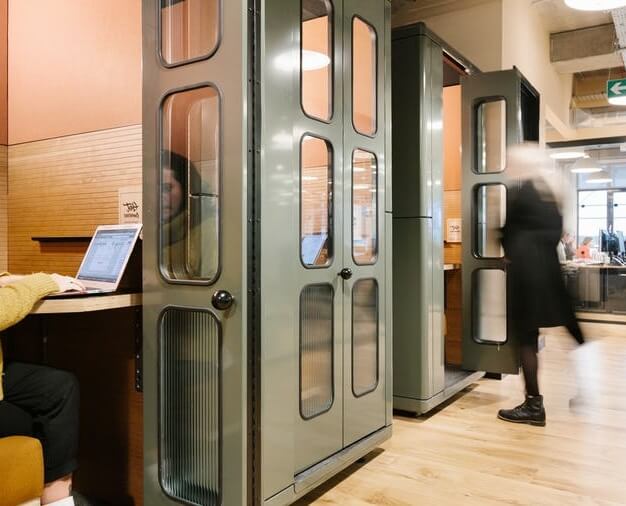 Telephone booth at Mark Square, WeWork in Shoreditch