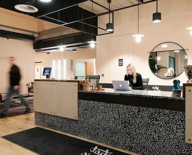 The reception at Mark Square, WeWork in Shoreditch