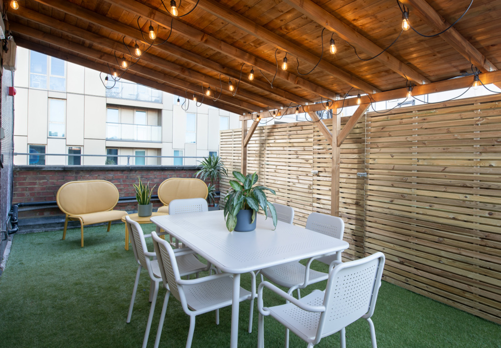 The roof terrace at Bethnal Green Road, Canvas Offices in Shoreditch
