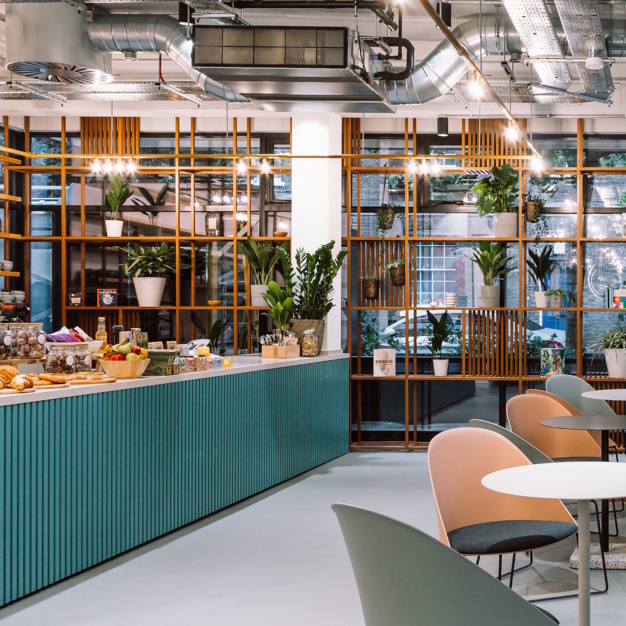 Café area at Ingestre Place, Huckletree, Soho