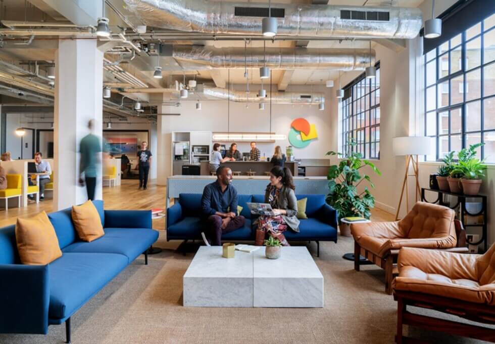 A breakout area in Blackfriars Road, WeWork, Southwark