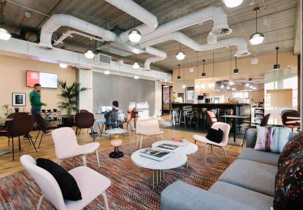 Breakout area at Blackfriars Road, WeWork in Southwark