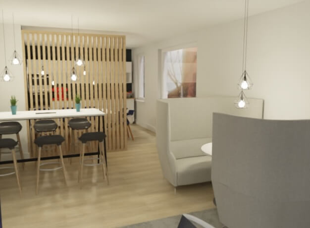 A breakout area in Grosvenor Gardens, Hubflow Ltd, Victoria
