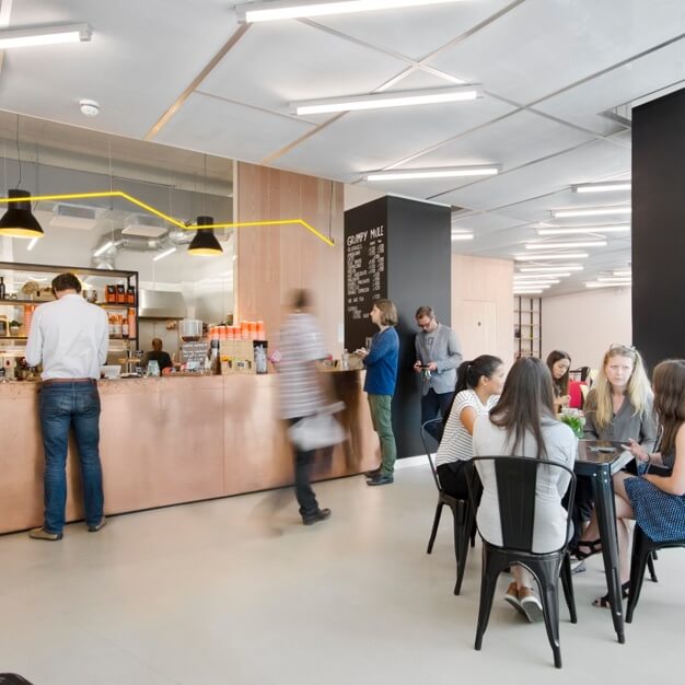 Café area at Filament Walk, Workspace Group Plc, Wandsworth