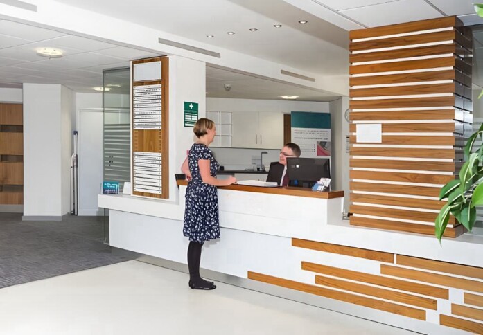 The reception at Delta Bank Road, Wizu Workspace in Gateshead