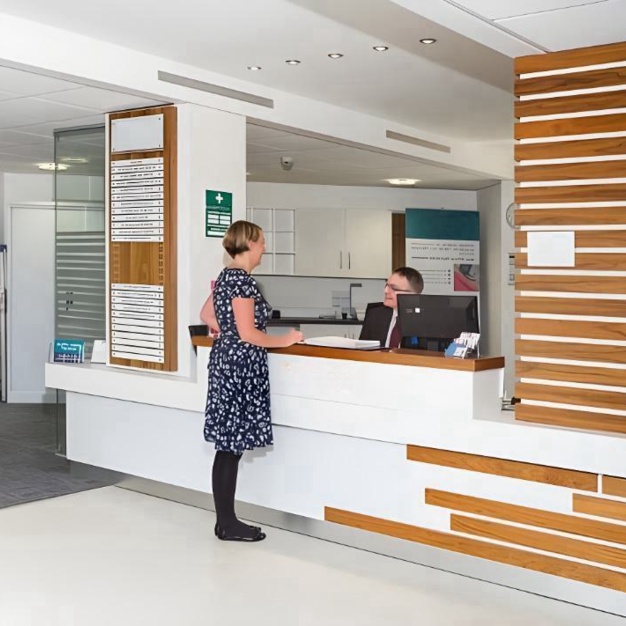 The reception at Delta Bank Road, Wizu Workspace in Gateshead