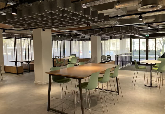 A breakout area in Howell Croft South, Oxford Innovation Ltd, Bolton