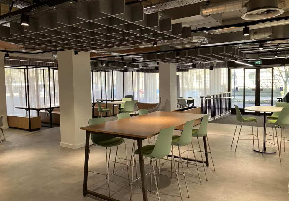 A breakout area in Howell Croft South, Oxford Innovation Ltd, Bolton