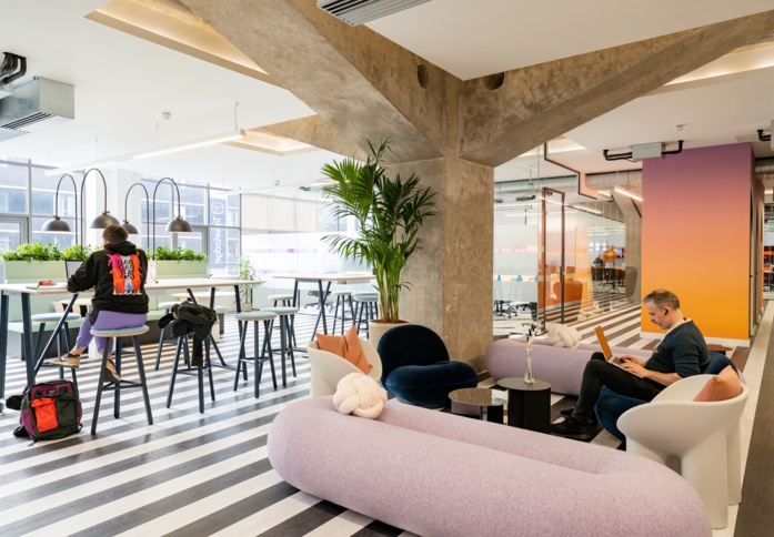 Breakout area at Great Ancoats Street, Huckletree in Manchester