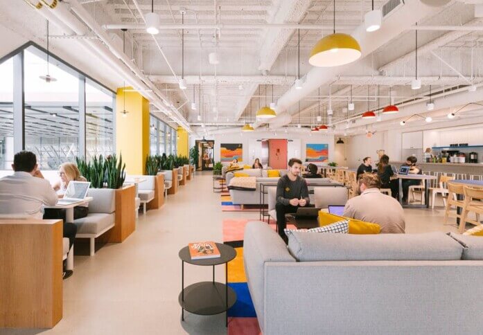 Breakout area at Mosley Street, WeWork in Manchester