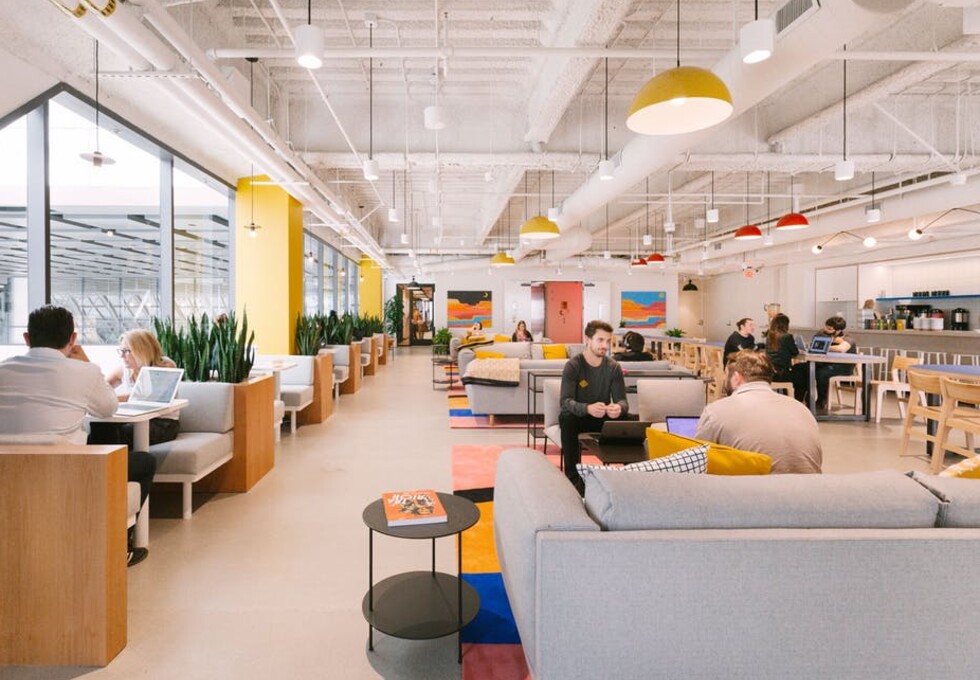 Breakout area at Mosley Street, WeWork in Manchester