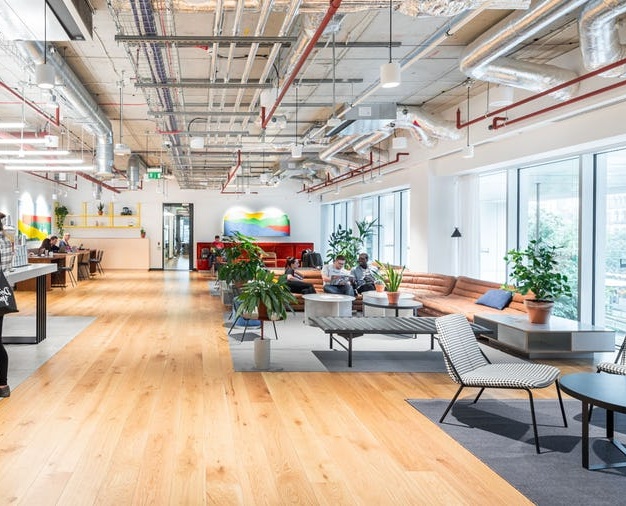 Breakout area at St Peter's Square, WeWork in Manchester