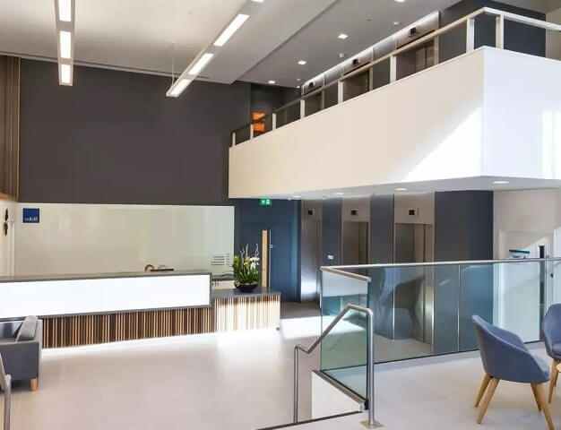 Reception area at Church Street East, Workspace Group Plc in Woking