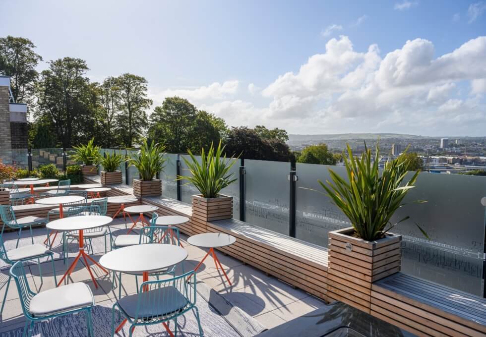 Roof terrace at Berkeley Square, Origin Workspace Ltd in Bristol