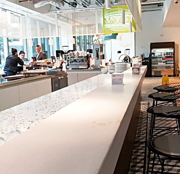 The café at Colmore Circus, Orega in Birmingham
