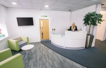 The reception at Oakhurst Avenue, Wizu Workspace in Leeds