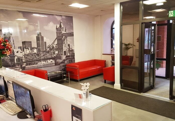 The reception at Queens Court, RMS Serviced Offices in Romford