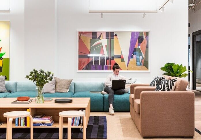 Breakout area at 30 Churchill Place, WeWork in Canary Wharf, E14 - London