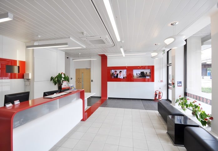 The reception at Q West, Workspace Group Plc in Brentford