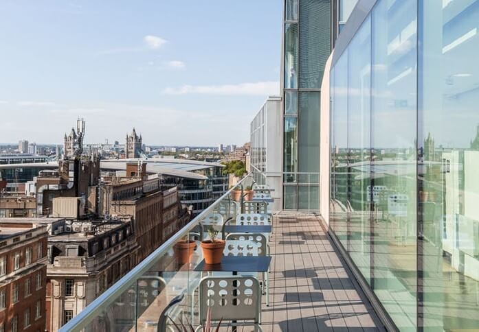 A balcony/terrace at 51 Eastcheap, WeWork (Monument)