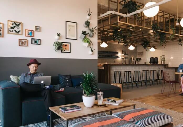 A breakout area in The Stage, WeWork in Shoreditch