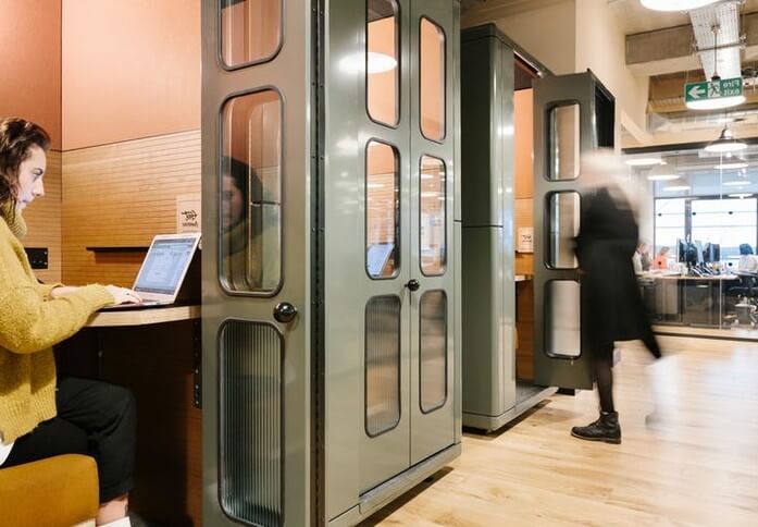 Telephone booth at Mark Square, WeWork in Shoreditch