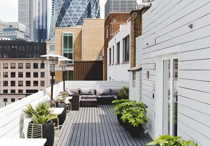 The roof terrace at 3 Lloyds Avenue, The Office Group Ltd. in Fenchurch Street