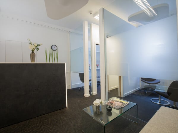 Reception area at 128 Wigmore Street, The Boutique Workplace Company in Marylebone