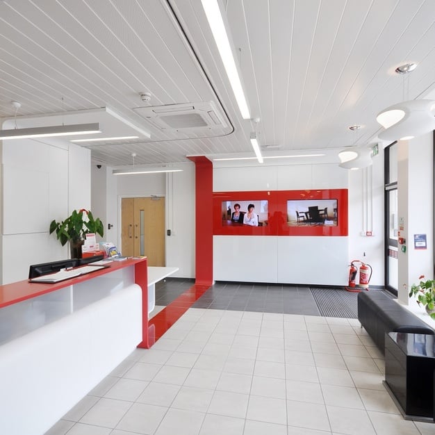 The reception at Q West, Workspace Group Plc in Brentford