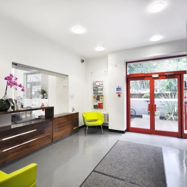 Reception area at Leroy House, Workspace Group Plc in Islington