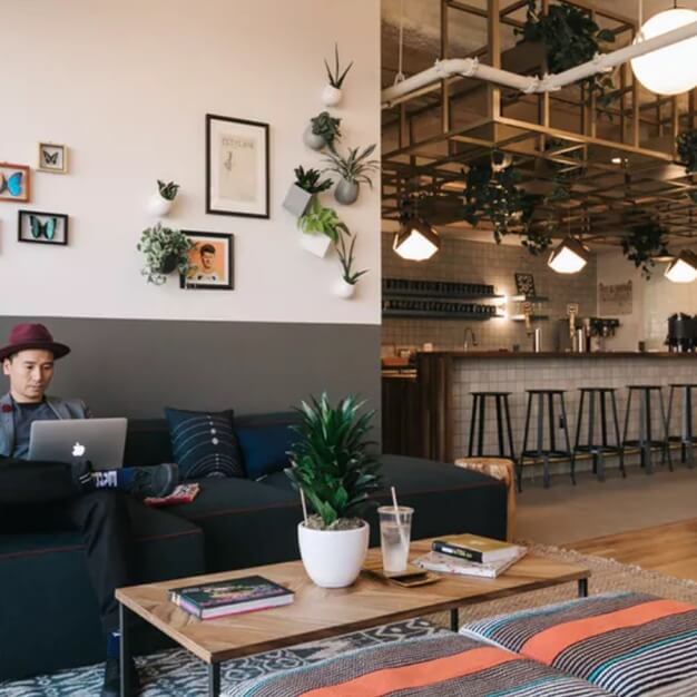 A breakout area in The Stage, WeWork in Shoreditch