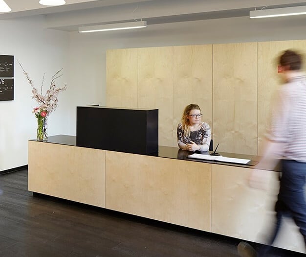 Reception area at The Shepherds Building, Workspace Group Plc in Shepherds Bush