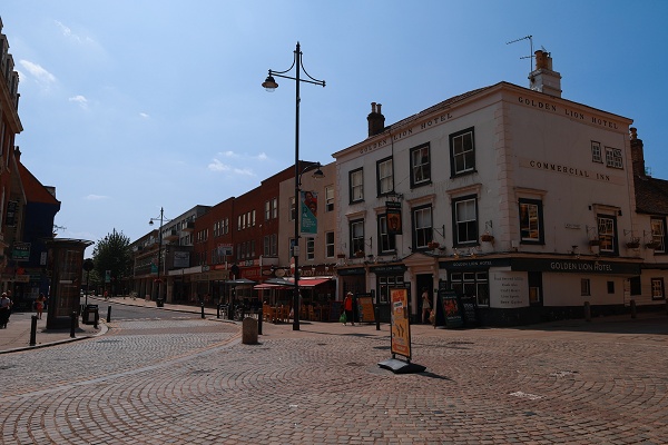 Pub and shops next to offices