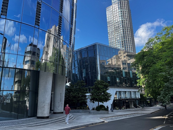 Street view of small glass business centre